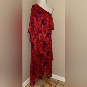 NWT MISA Los Angeles Abstract Butterfly One Shoulder Maxi Dress,Size-XL